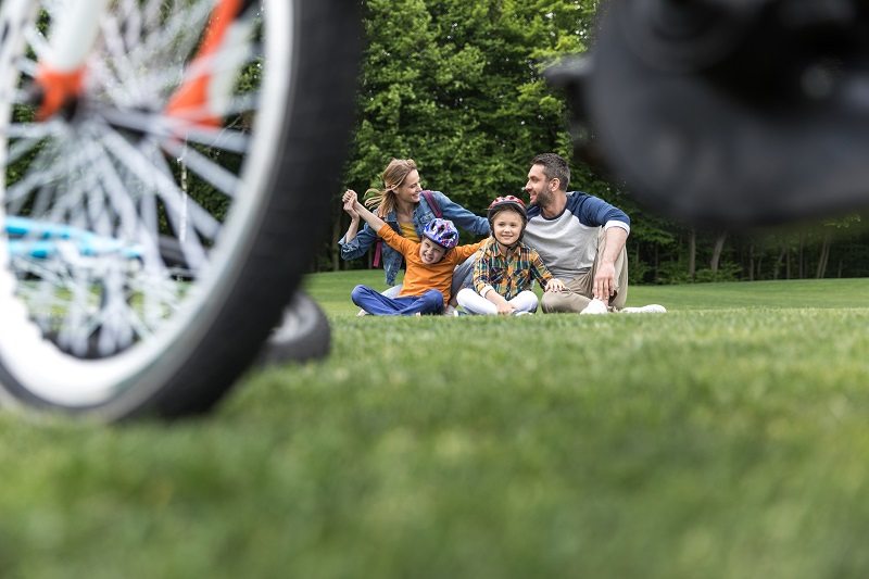 family biking park grass