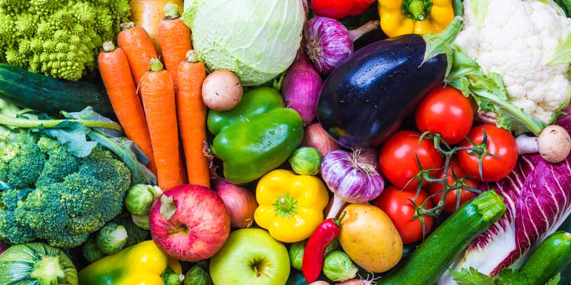 Vibrant assortment of vegetables and fruits rich in bioflavonoids